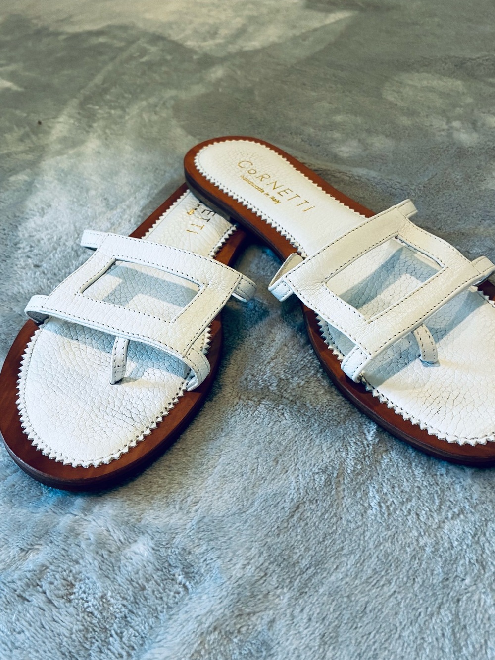 Cornetti White Leather Solanas Slide Sandals Size 40